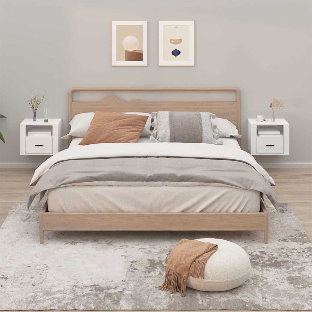 vidaXL Wall-mounted Bedside Cabinets 2 pcs High Gloss White 50x36x40cm 1