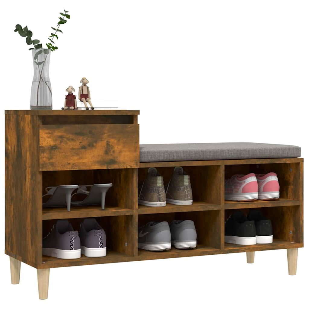 vidaXL Shoe Cabinet Smoked Oak 102x36x60 cm Engineered Wood 4