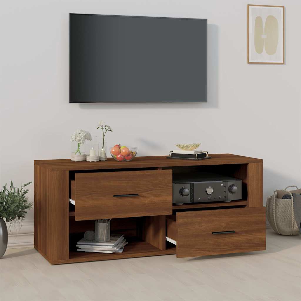 vidaXL TV Cabinet Brown Oak 100x35x40 cm Engineered Wood 3