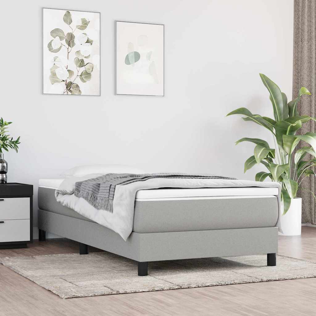 vidaXL Box Spring Bed Frame Light Grey Single Fabric 1