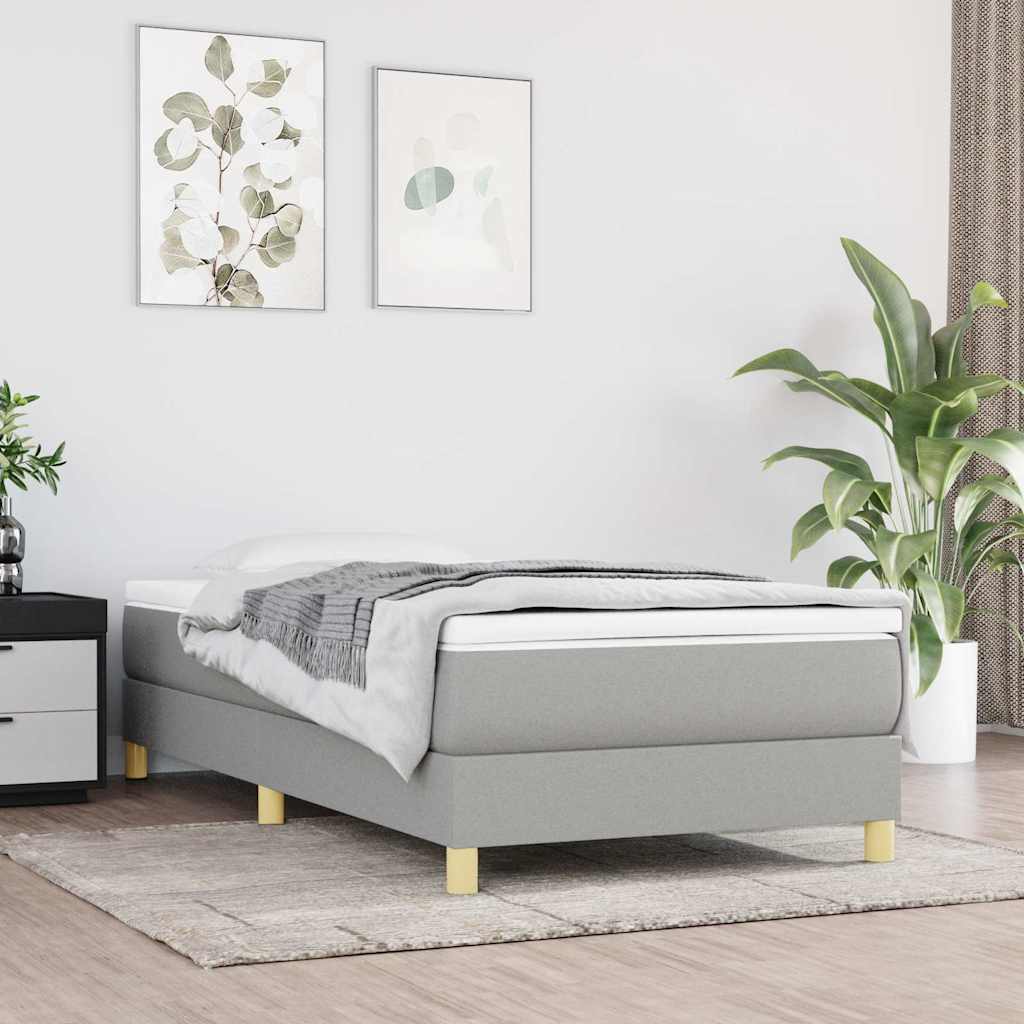 vidaXL Box Spring Bed Frame Light Grey Single Fabric 1