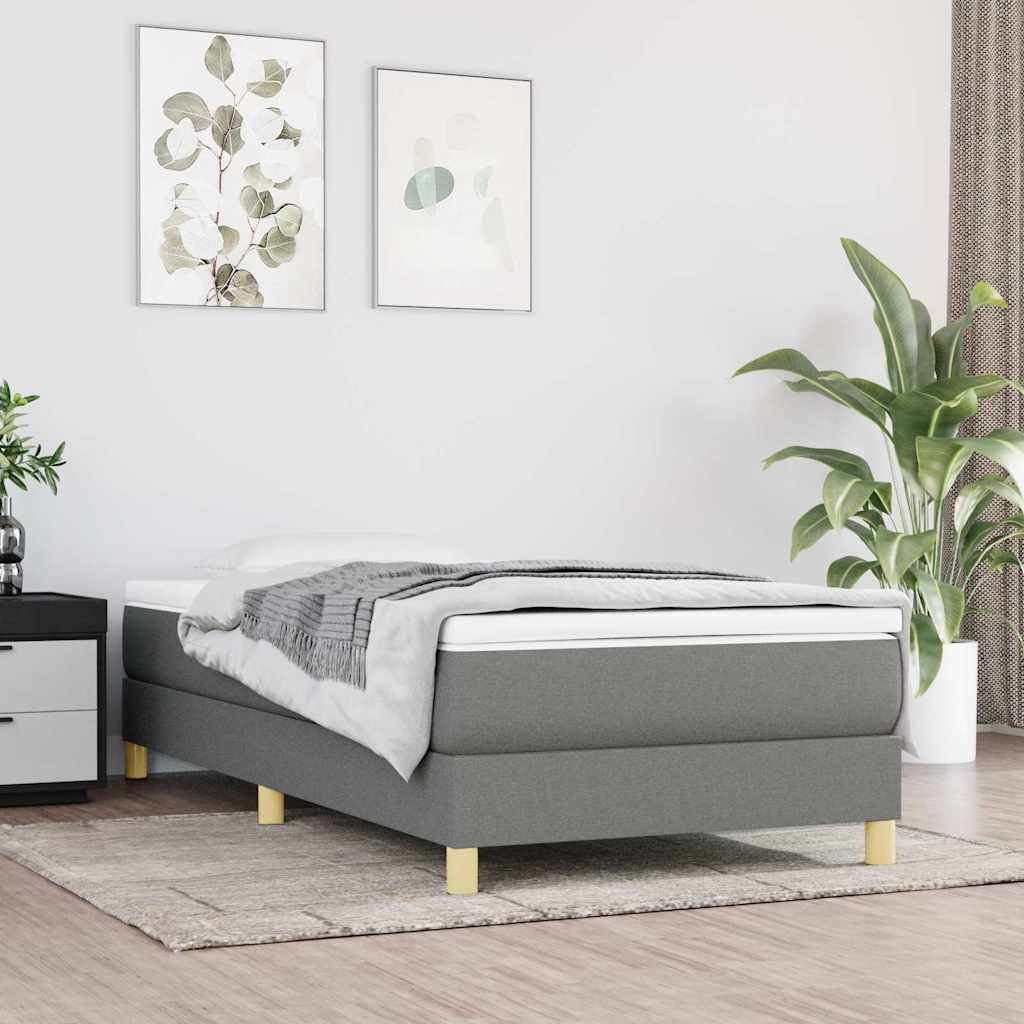 vidaXL Box Spring Bed Frame Dark Grey Single Fabric 1