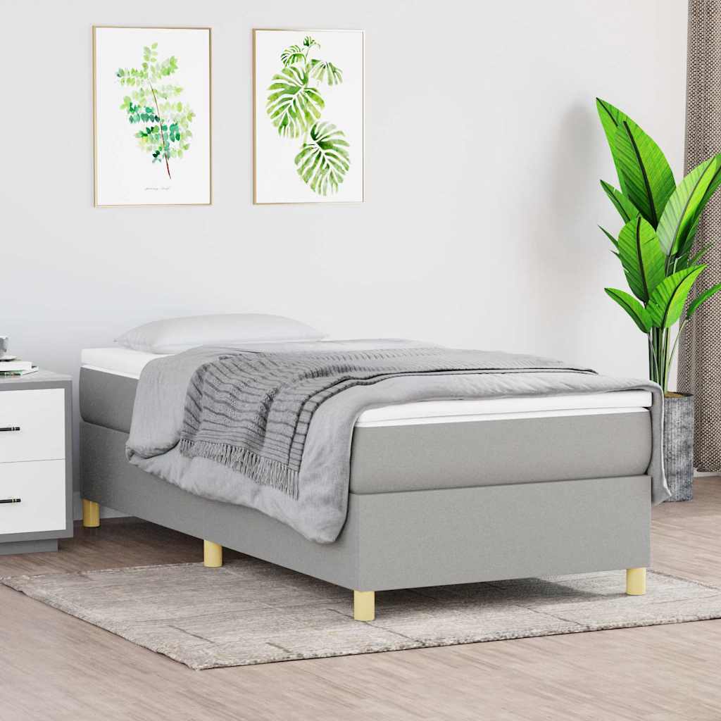 vidaXL Box Spring Bed Frame Light Grey Single Fabric 1