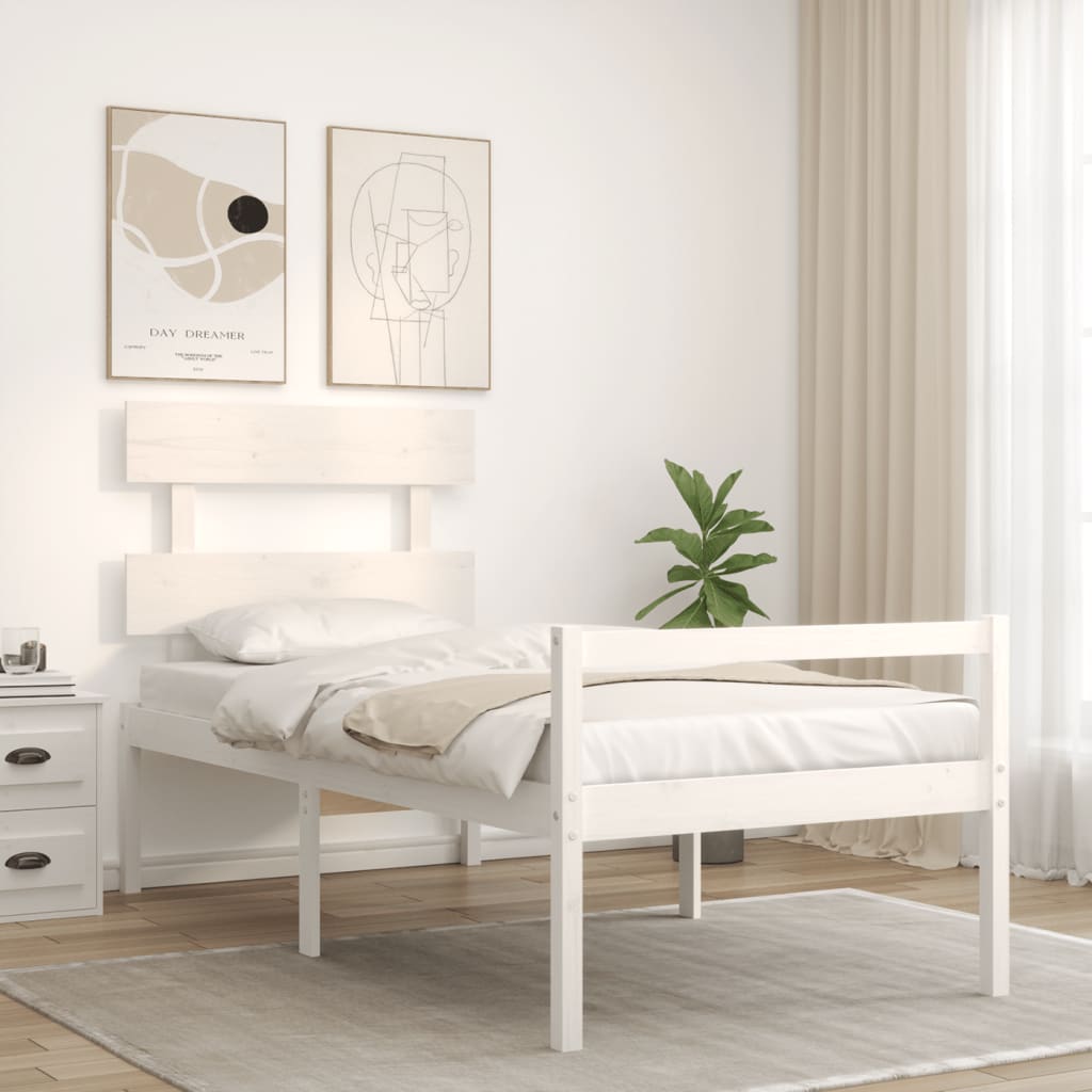 Senior Bed without Mattress Solid Wood High Length 190 cm White 90 cm