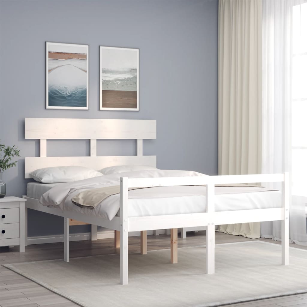 Senior Bed without Mattress Solid Wood High Length 190 cm White 120 cm