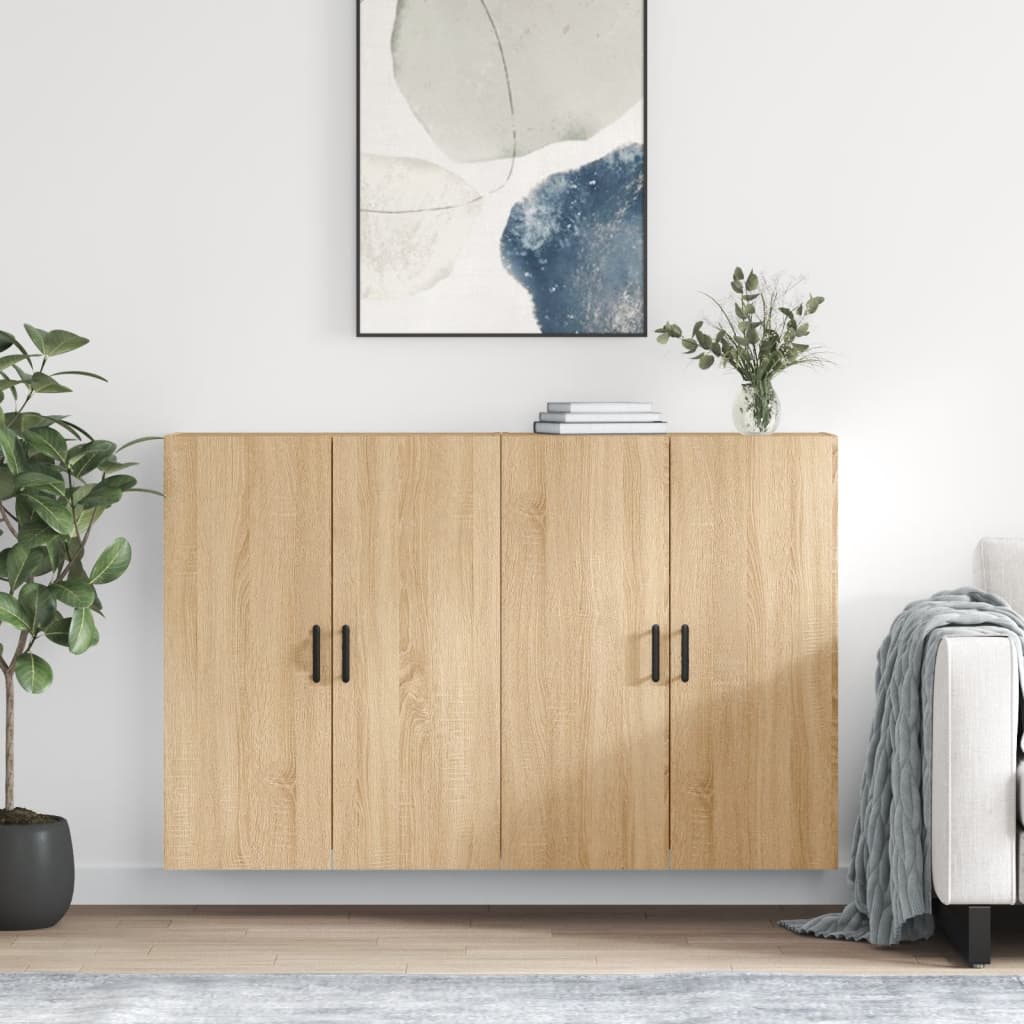Wall Mounted Cabinets 2 pcs 69.5x34x90 cm Round Black Sonoma oak