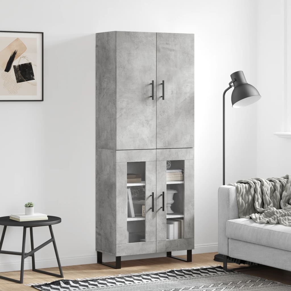 Highboard 69.5x34x180 cm Engineered Wood 2 Glass Doors Concrete grey