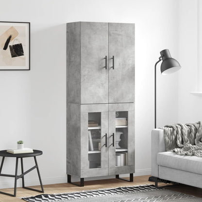 Highboard 69.5x34x180 cm Engineered Wood 2 Glass Doors Concrete grey
