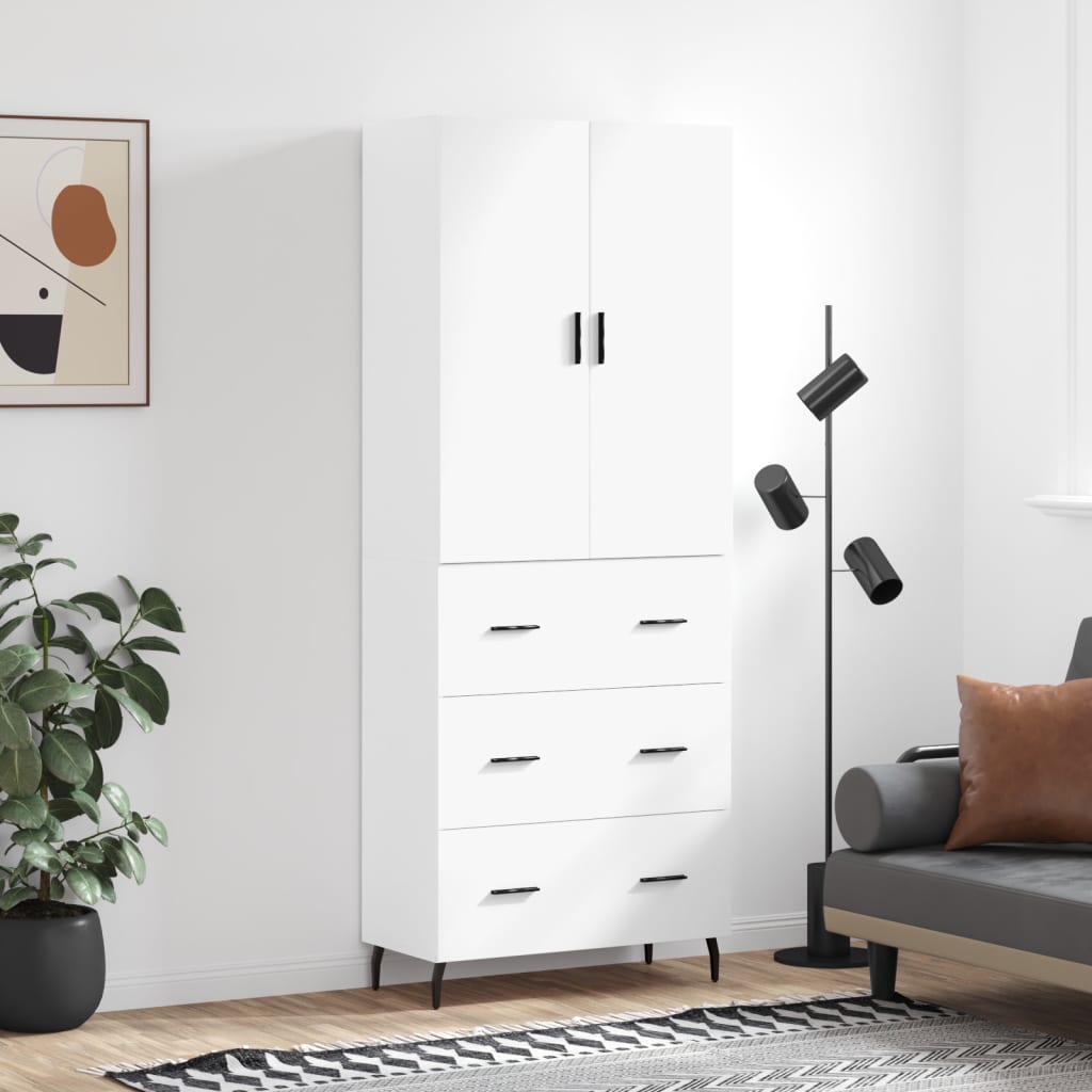 Highboard 69.5x34x180 cm Engineered Wood 3 Drawers White