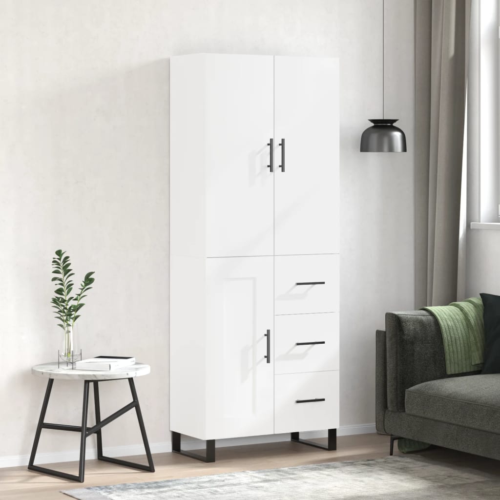 Highboard 69.5x34x180 cm Engineered Wood 1 Wood Door 3 Drawers White