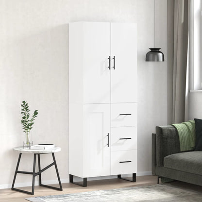 Highboard 69.5x34x180 cm Engineered Wood 1 Wood Door 3 Drawers White