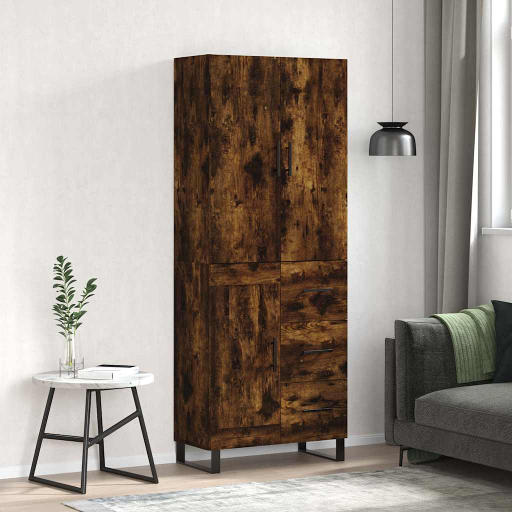 Highboard 69.5x34x180 cm Engineered Wood 1 Wood Door 3 Drawers Smoked oak