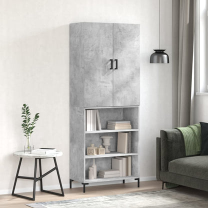 Highboard 69.5x34x180 cm Engineered Wood 3 Shelves Concrete grey