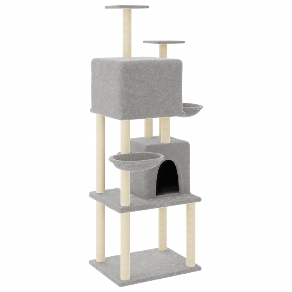 vidaXL Cat Tree with Sisal Scratching Posts Light Grey 180 cm 2
