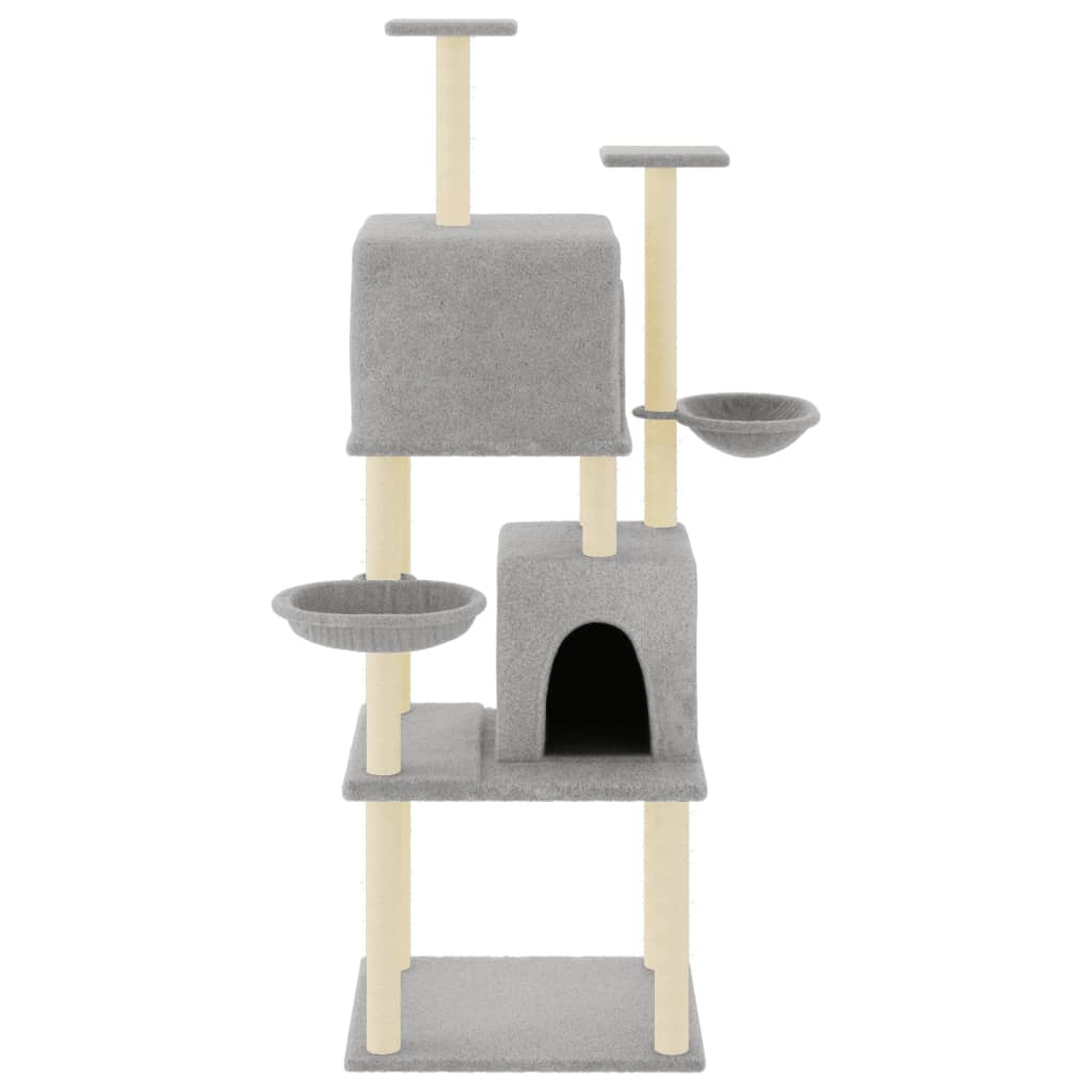 vidaXL Cat Tree with Sisal Scratching Posts Light Grey 180 cm 3