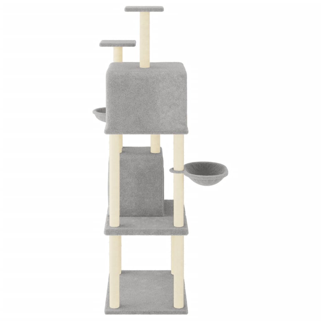 vidaXL Cat Tree with Sisal Scratching Posts Light Grey 180 cm 4