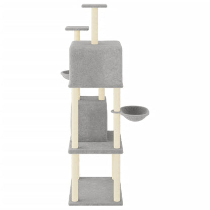 vidaXL Cat Tree with Sisal Scratching Posts Light Grey 180 cm 4