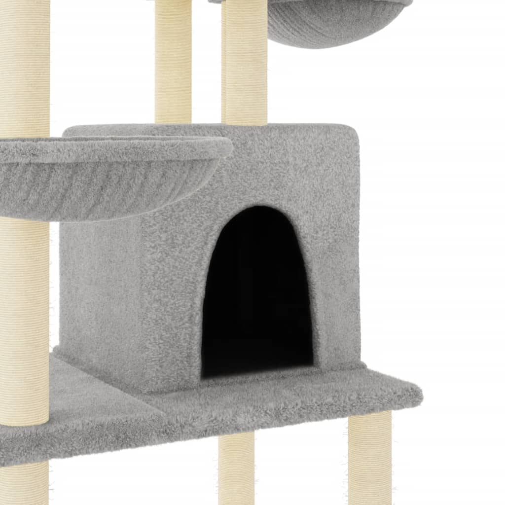 vidaXL Cat Tree with Sisal Scratching Posts Light Grey 180 cm 6