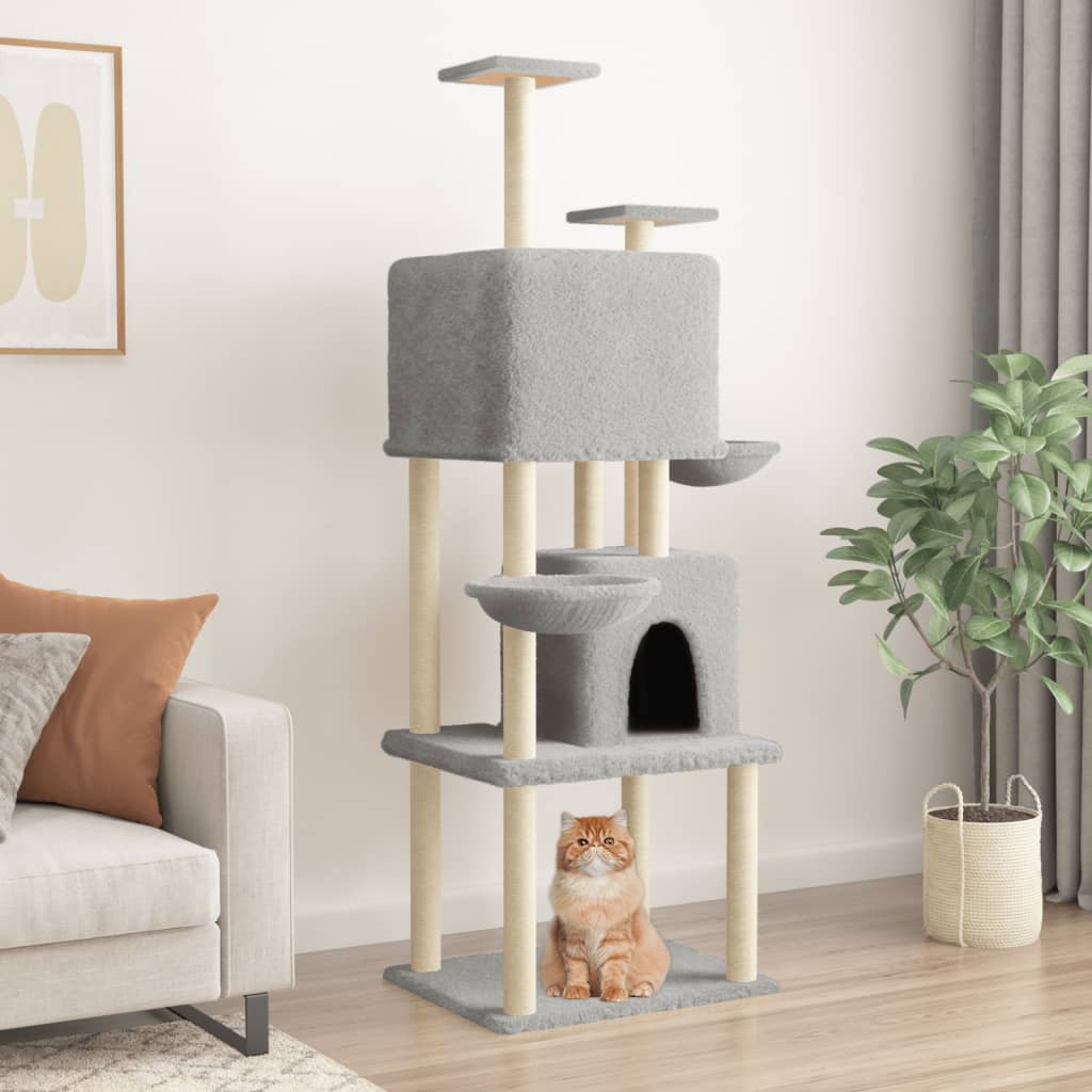vidaXL Cat Tree with Sisal Scratching Posts Light Grey 180 cm 1