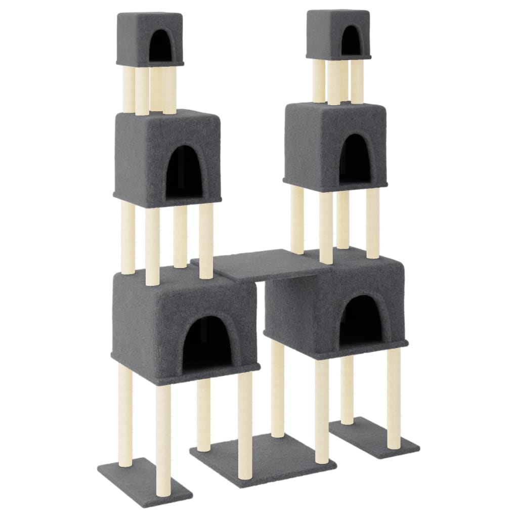 vidaXL Cat Tree with Sisal Scratching Posts Dark Grey 199 cm 2