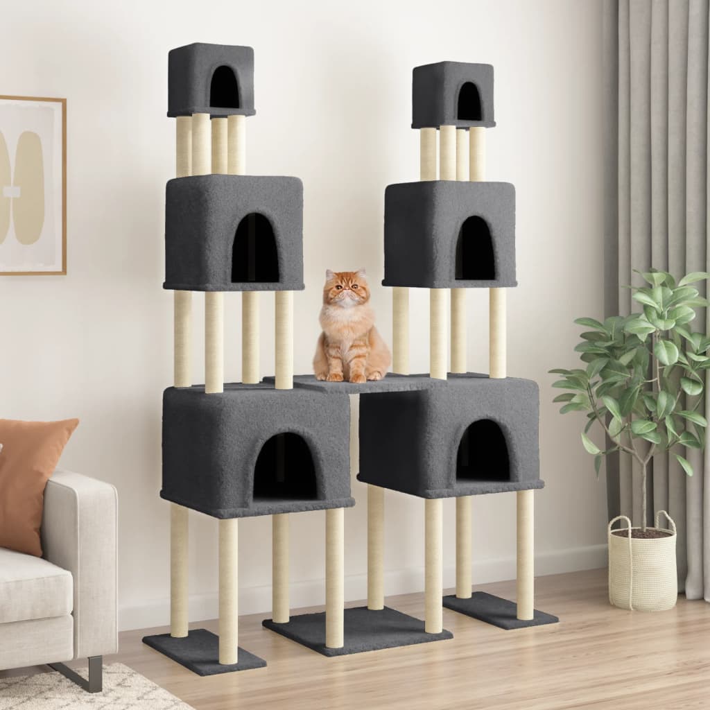 vidaXL Cat Tree with Sisal Scratching Posts Dark Grey 199 cm 1