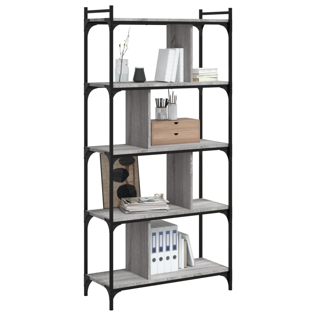 vidaXL Bookcase 5-Tier Grey Sonoma 76x32x158 cm Engineered Wood 6