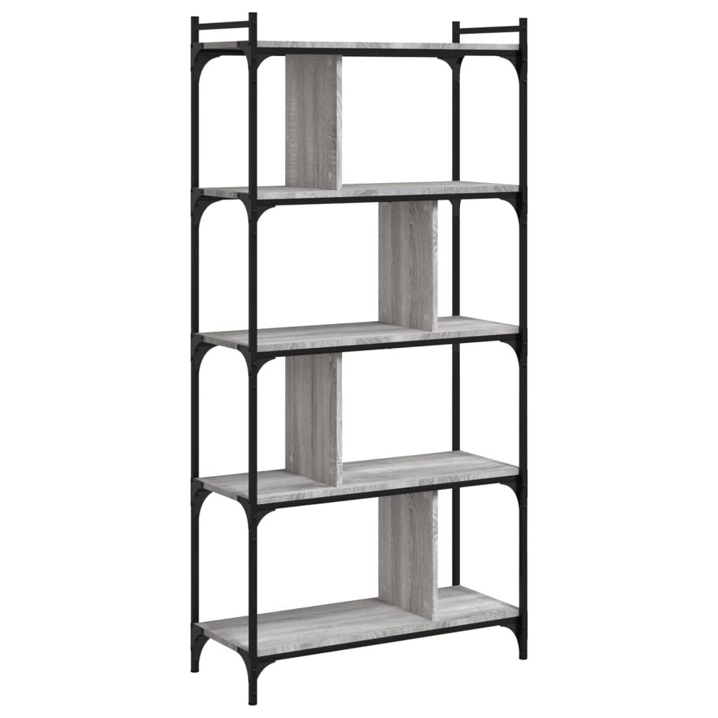 vidaXL Bookcase 5-Tier Grey Sonoma 76x32x158 cm Engineered Wood 4