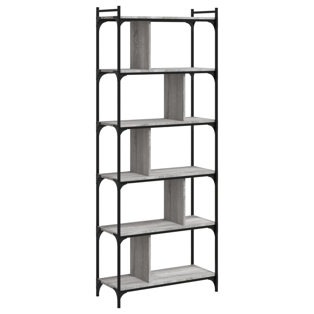 vidaXL Bookcase 6-Tier Grey Sonoma 76x32x192 cm Engineered Wood 2