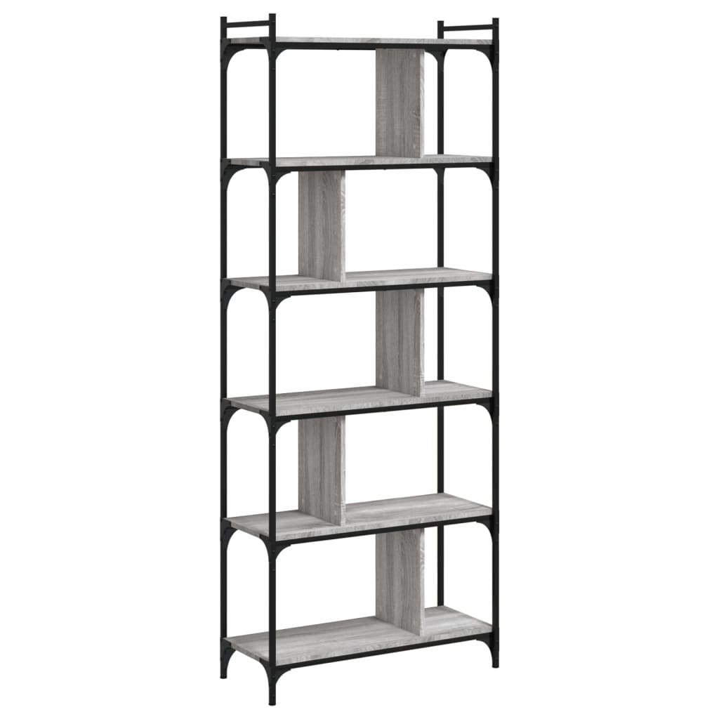 vidaXL Bookcase 6-Tier Grey Sonoma 76x32x192 cm Engineered Wood 4