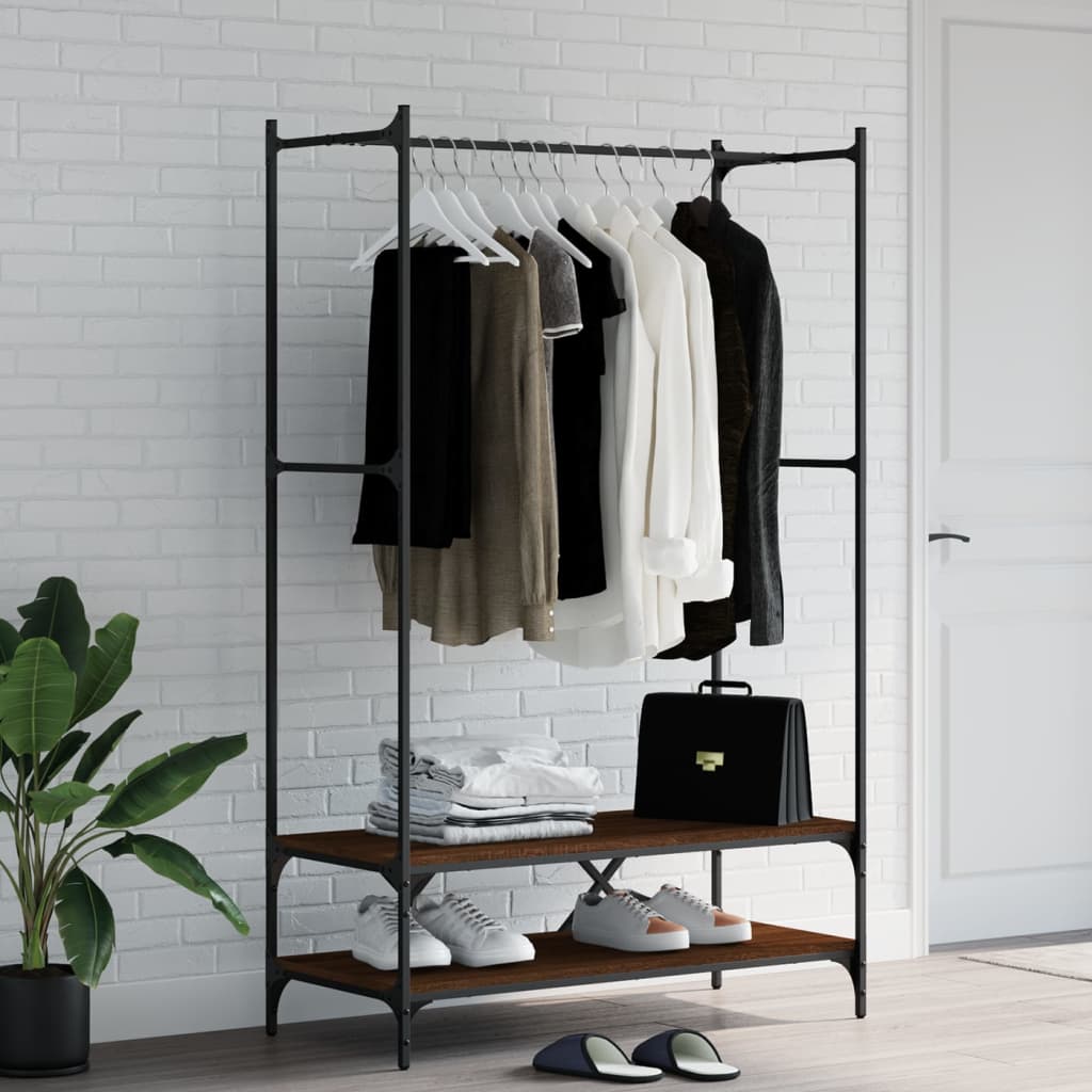 vidaXL Clothes Rack with Shelves Brown Oak Engineered Wood 1