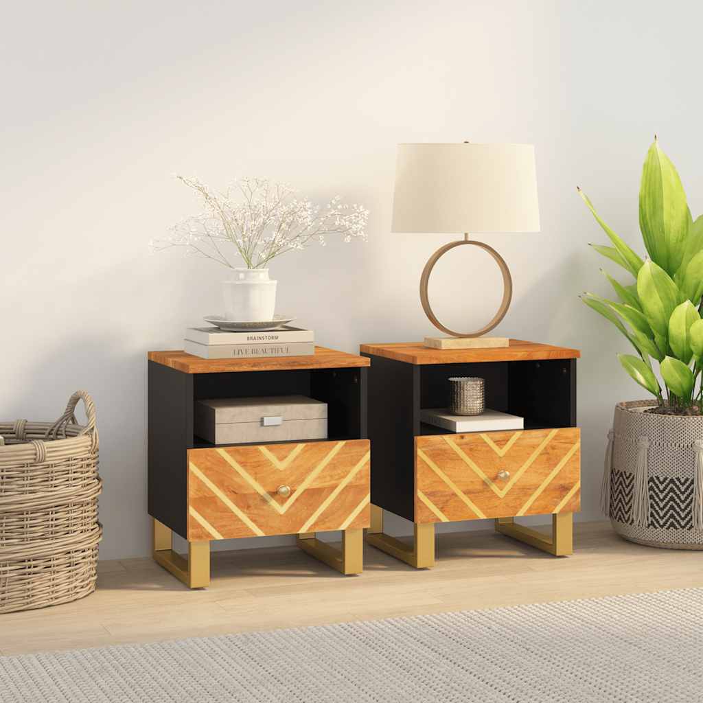 vidaXL Bedside Cabinets 2 pcs Brown and Black Solid Wood Mango 1