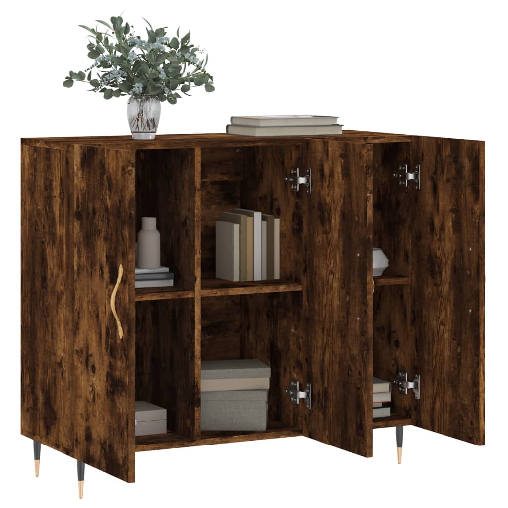 vidaXL Sideboard Smoked Oak 90x34x80 cm Engineered Wood 4