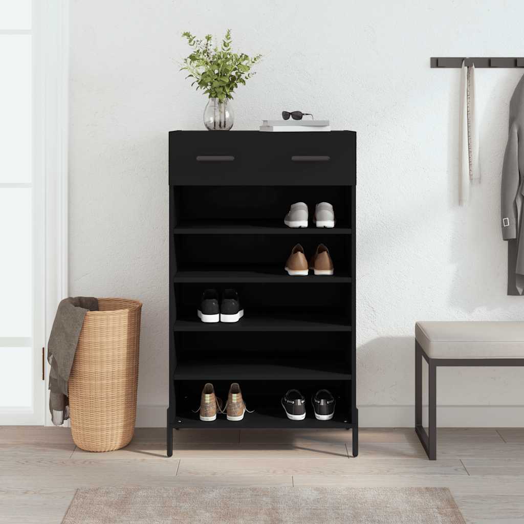 vidaXL Shoe Cabinet Black 60x35x105 cm Engineered Wood 1
