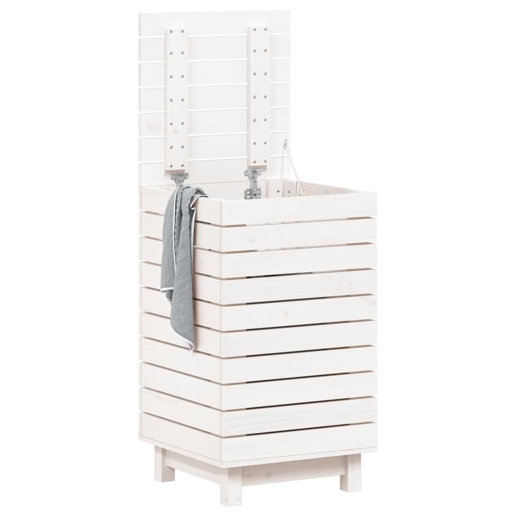 vidaXL Laundry Basket White 44x44x76 cm Solid Wood Pine 3