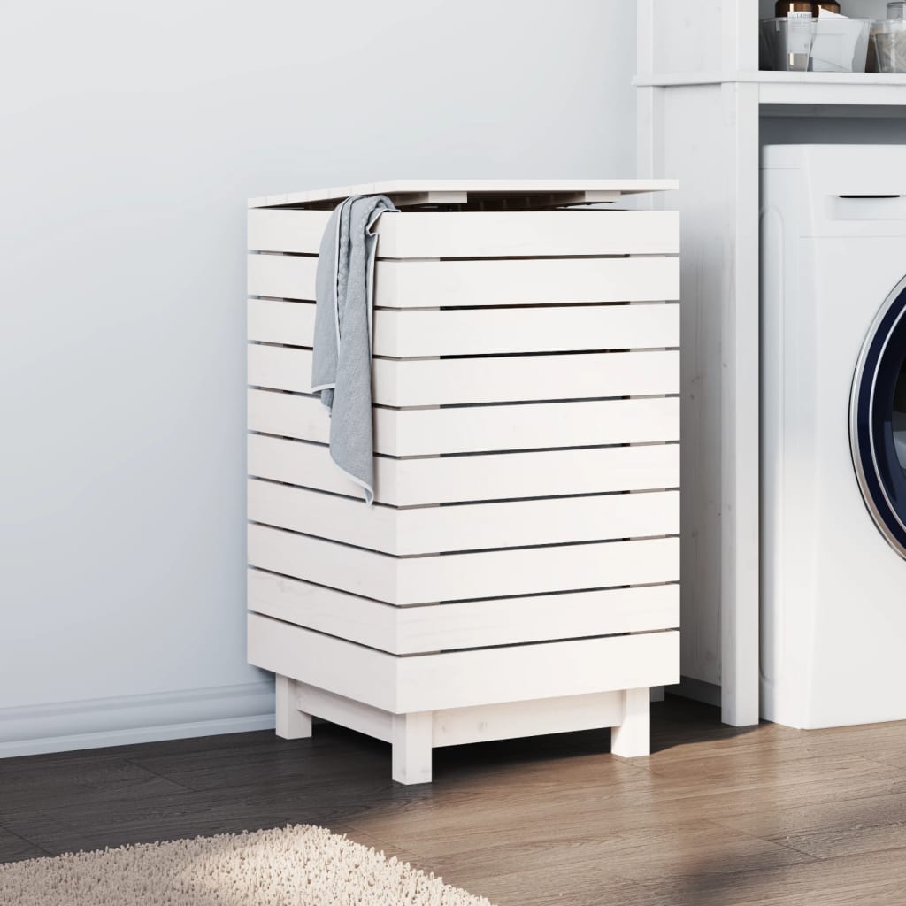 vidaXL Laundry Basket White 44x44x76 cm Solid Wood Pine 1