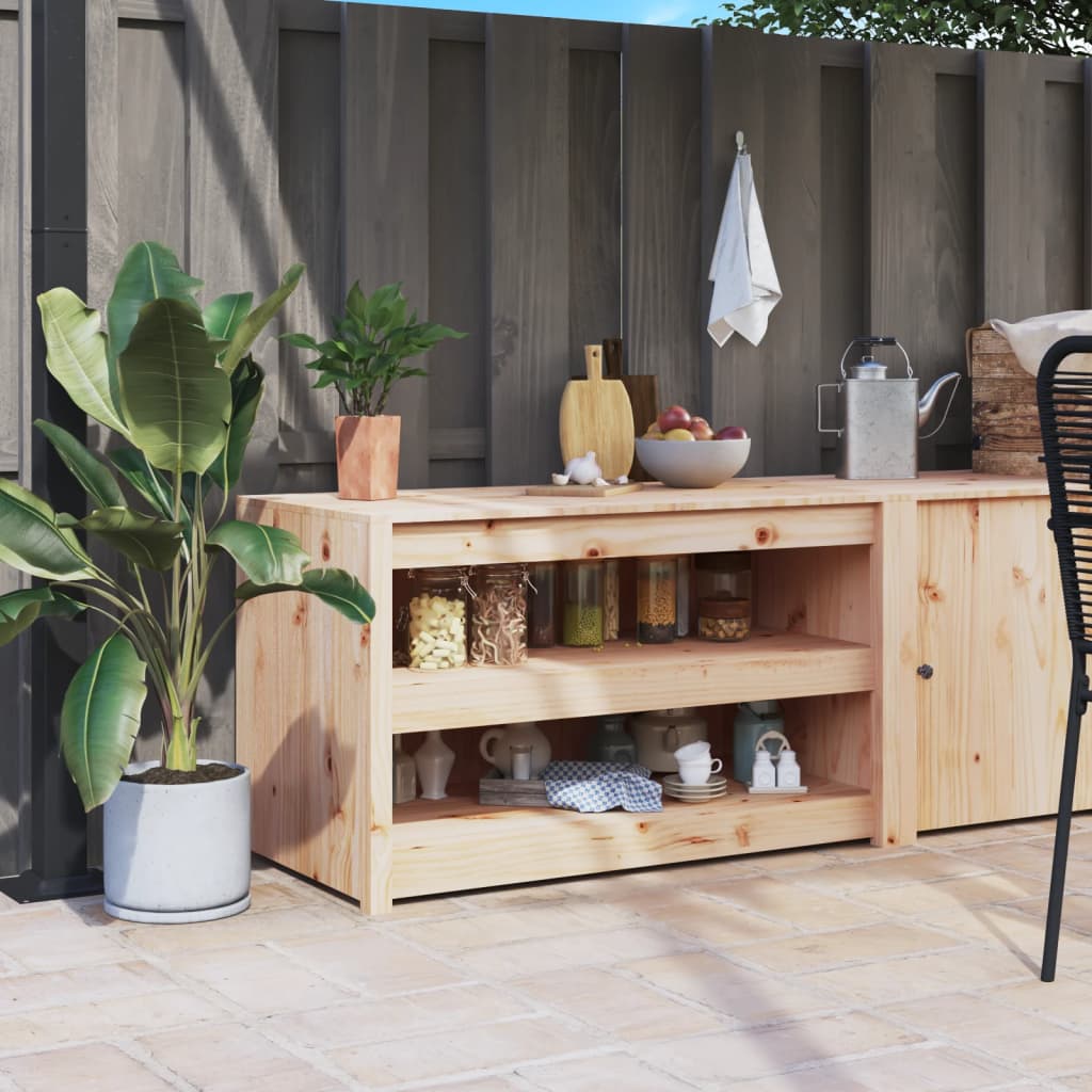 Outdoor Kitchen Cabinet "MEPPEL" Solid Wood Pine Width 106 cm Natural pine 64 cm 2 shelves