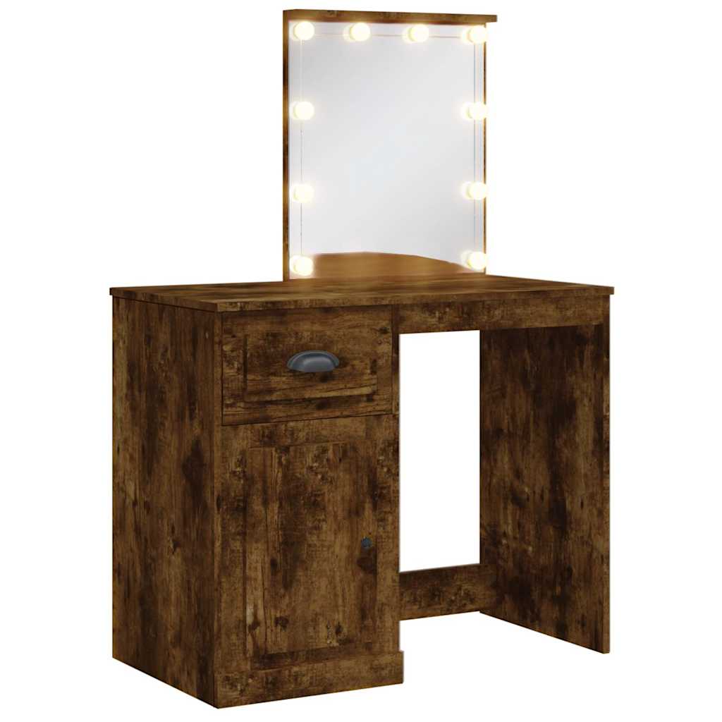 Dressing Table with LED Lights 90x42x132,5 cm Smoked oak