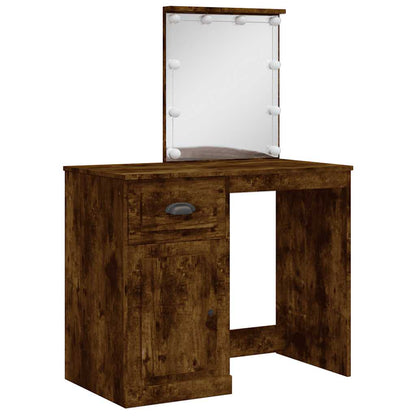Dressing Table with LED Lights 90x42x132,5 cm Smoked oak