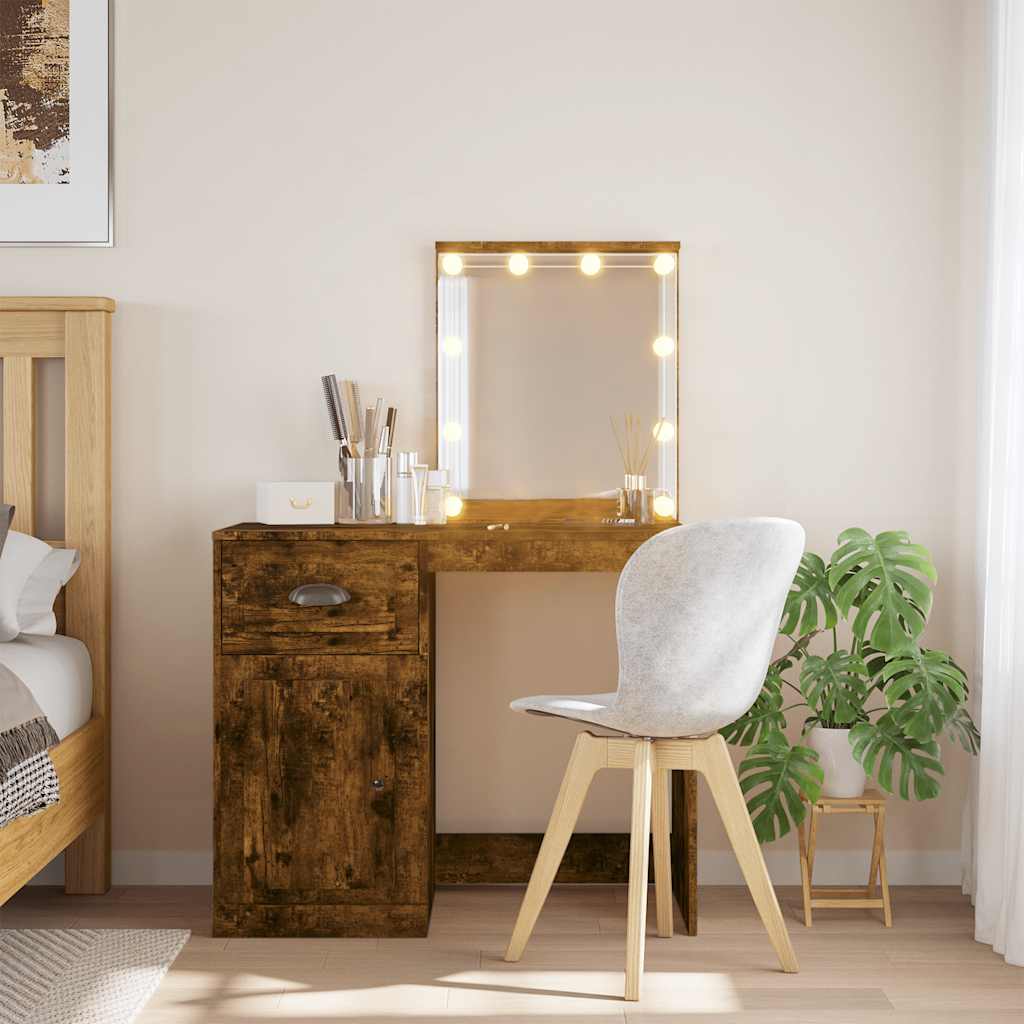 Dressing Table with LED Lights 90x42x132,5 cm Smoked oak