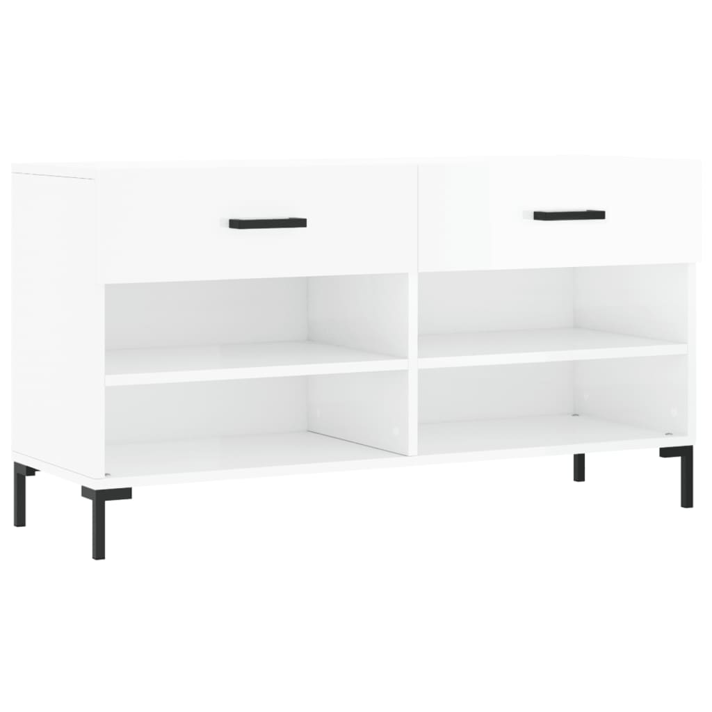 vidaXL Shoe Bench High Gloss White 102x35x55 cm Engineered Wood 2