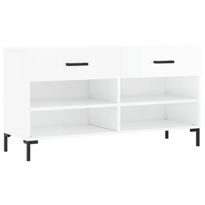 vidaXL Shoe Bench High Gloss White 102x35x55 cm Engineered Wood 2