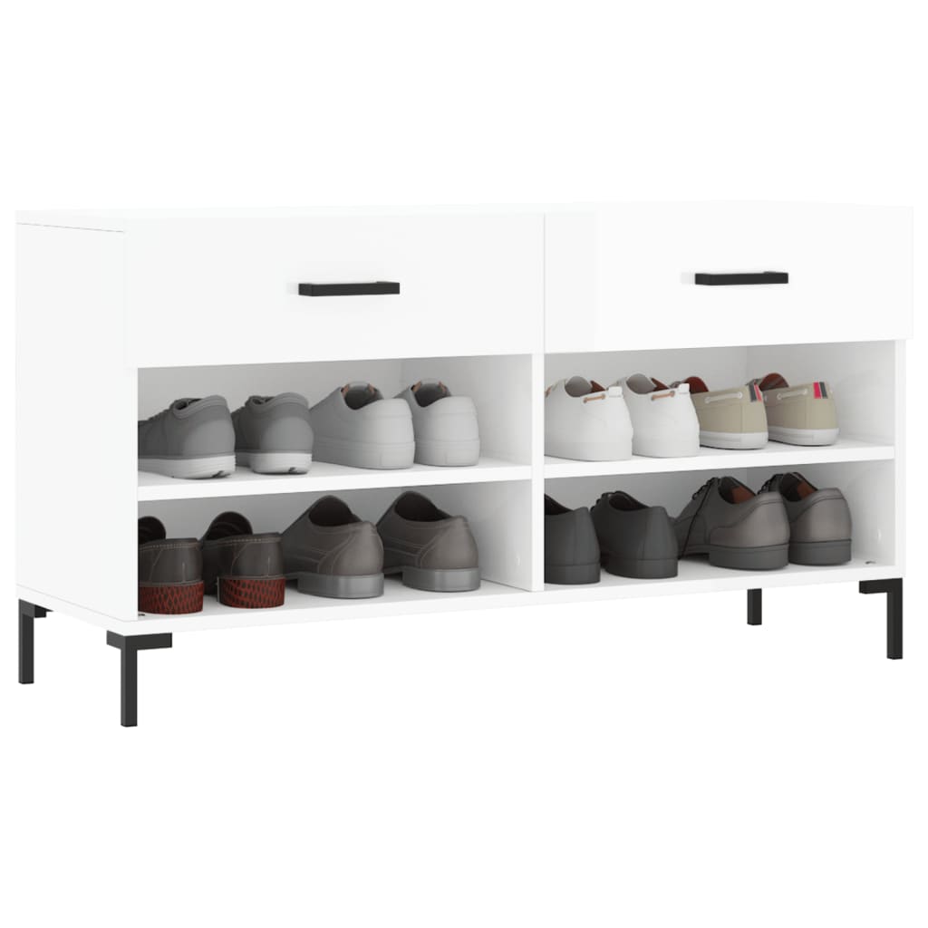 vidaXL Shoe Bench High Gloss White 102x35x55 cm Engineered Wood 3