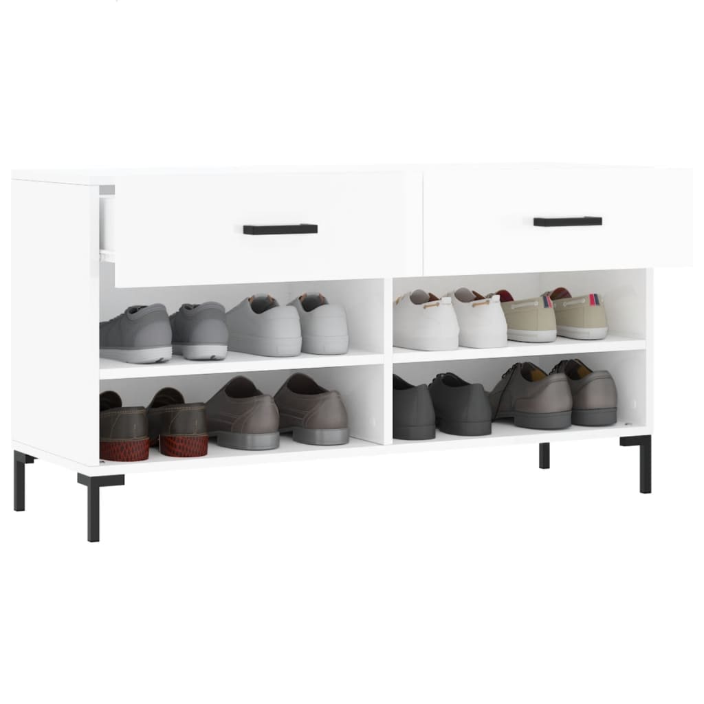 vidaXL Shoe Bench High Gloss White 102x35x55 cm Engineered Wood 4
