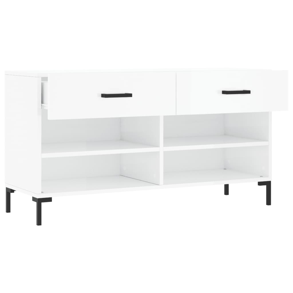 vidaXL Shoe Bench High Gloss White 102x35x55 cm Engineered Wood 5