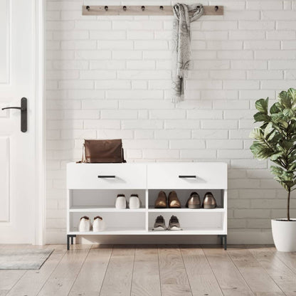 vidaXL Shoe Bench High Gloss White 102x35x55 cm Engineered Wood 1
