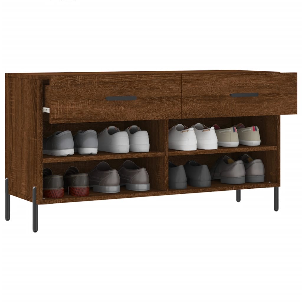 vidaXL Shoe Bench Brown Oak 102x35x55 cm Engineered Wood 4