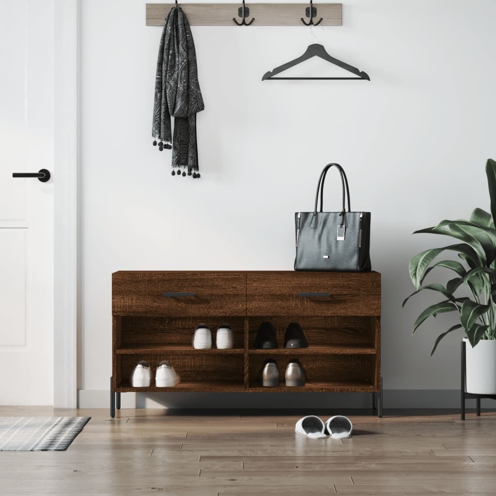 vidaXL Shoe Bench Brown Oak 102x35x55 cm Engineered Wood 1