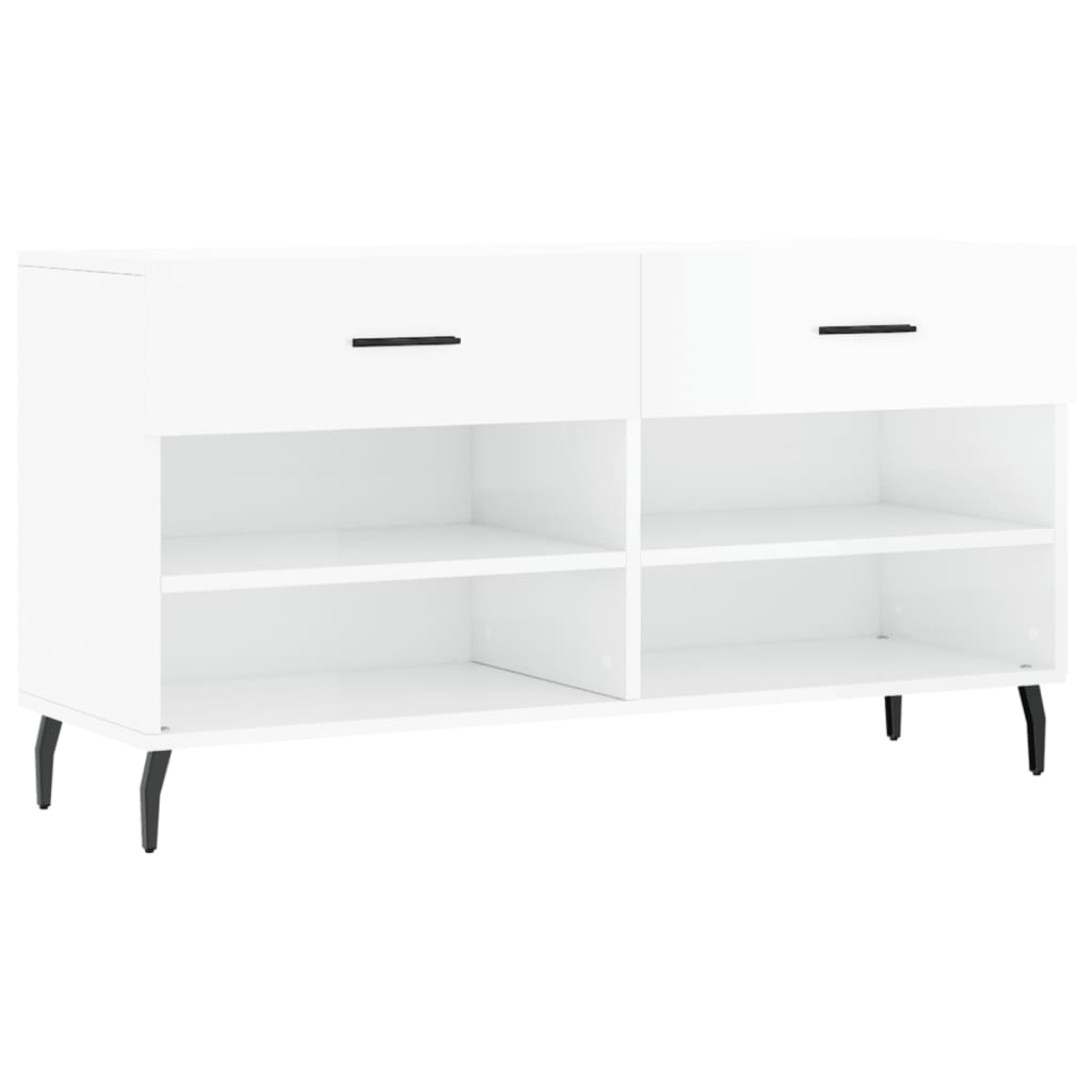 vidaXL Shoe Bench High Gloss White 102x35x55 cm Engineered Wood 2