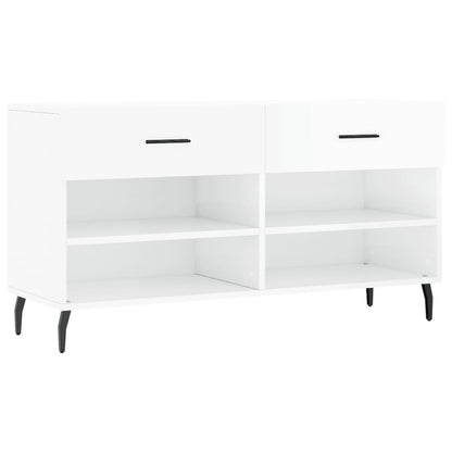 vidaXL Shoe Bench High Gloss White 102x35x55 cm Engineered Wood 2