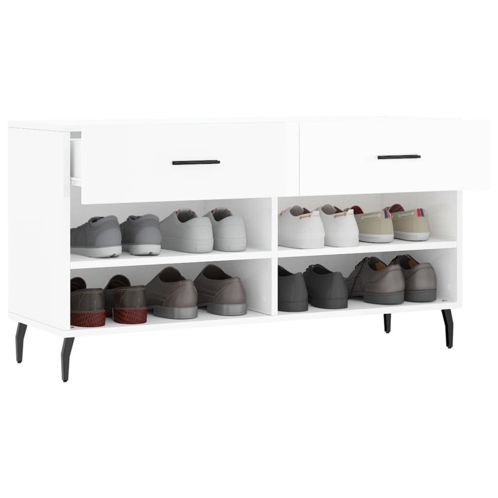 vidaXL Shoe Bench High Gloss White 102x35x55 cm Engineered Wood 4